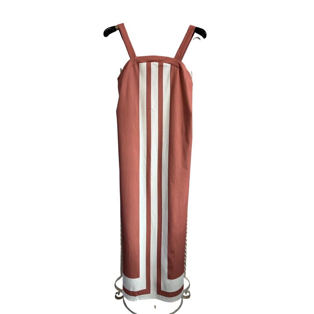 Sheath Dress Maxi Rust/Pink Cream Stripe Panel Front and Back Hidden Zip S